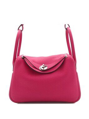 Hermes Lindy 26 Rose Shocking Silver Taurillon Clemence 2-Way Shoulder Bag